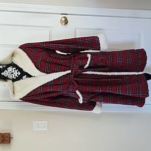Plaid Sherpa-Lined Robe - Red and Cream